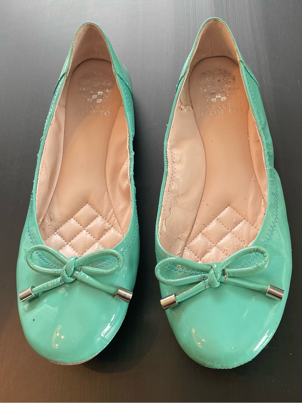 Vince Camuto Turquoise Patent Ballet Flats with Bow